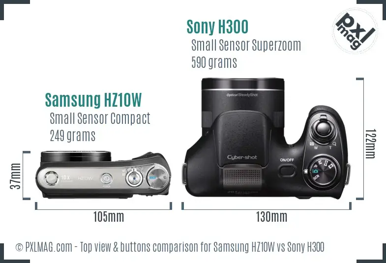 Samsung HZ10W vs Sony H300 top view buttons comparison