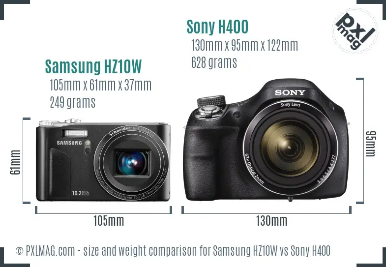 Samsung HZ10W vs Sony H400 size comparison