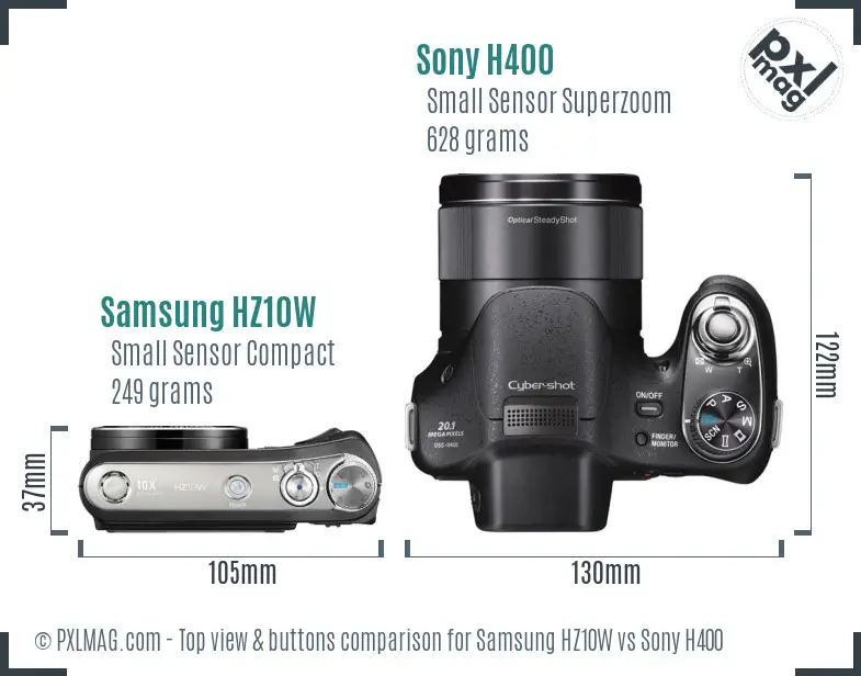 Samsung HZ10W vs Sony H400 top view buttons comparison
