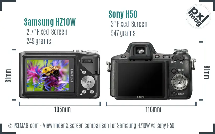 Samsung HZ10W vs Sony H50 Screen and Viewfinder comparison