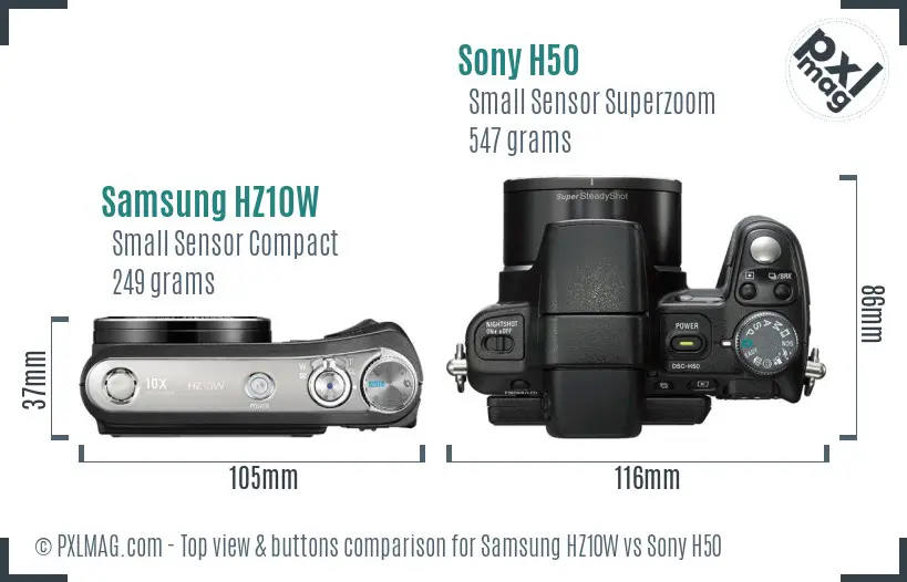Samsung HZ10W vs Sony H50 top view buttons comparison