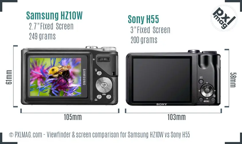 Samsung HZ10W vs Sony H55 Screen and Viewfinder comparison