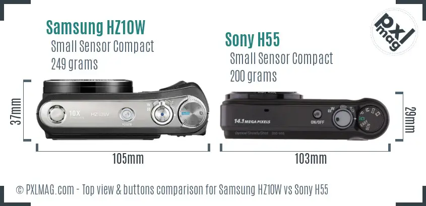 Samsung HZ10W vs Sony H55 top view buttons comparison