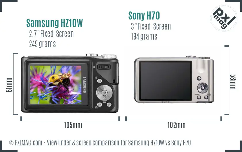 Samsung HZ10W vs Sony H70 Screen and Viewfinder comparison