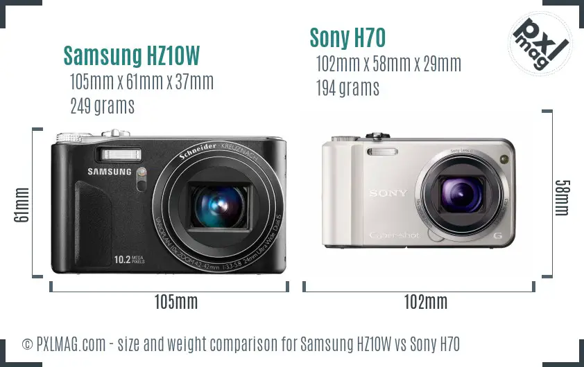 Samsung HZ10W vs Sony H70 size comparison