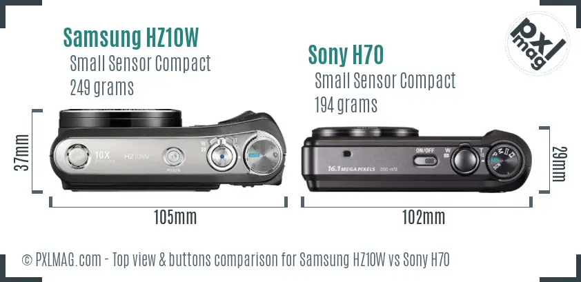 Samsung HZ10W vs Sony H70 top view buttons comparison