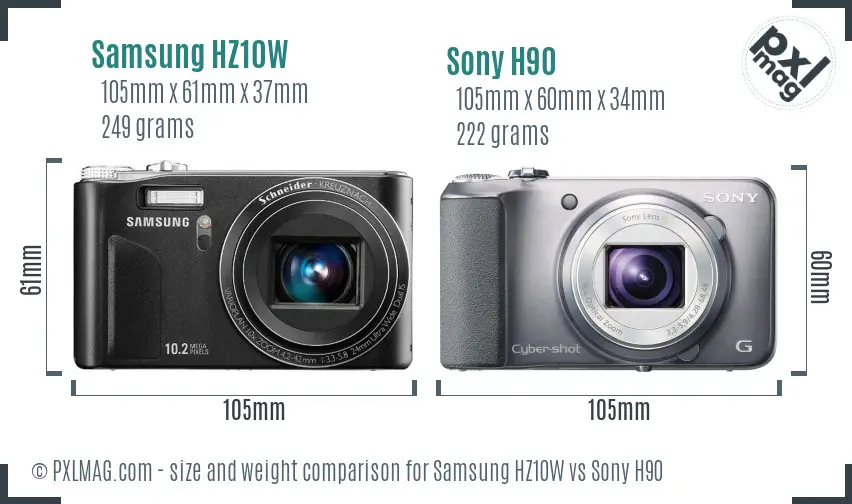 Samsung HZ10W vs Sony H90 size comparison