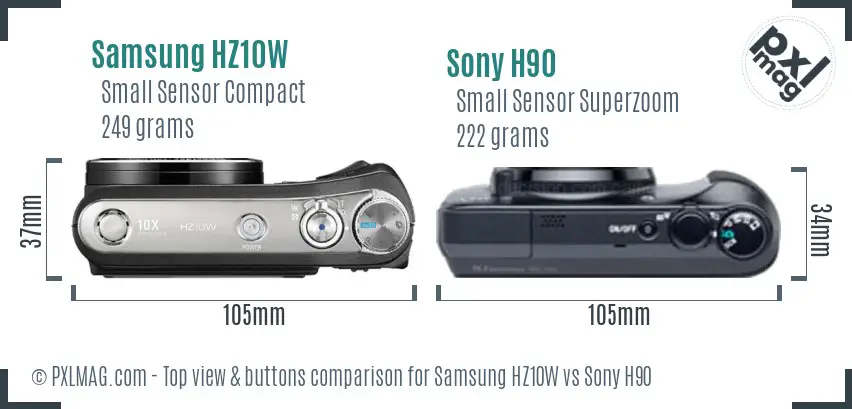 Samsung HZ10W vs Sony H90 top view buttons comparison