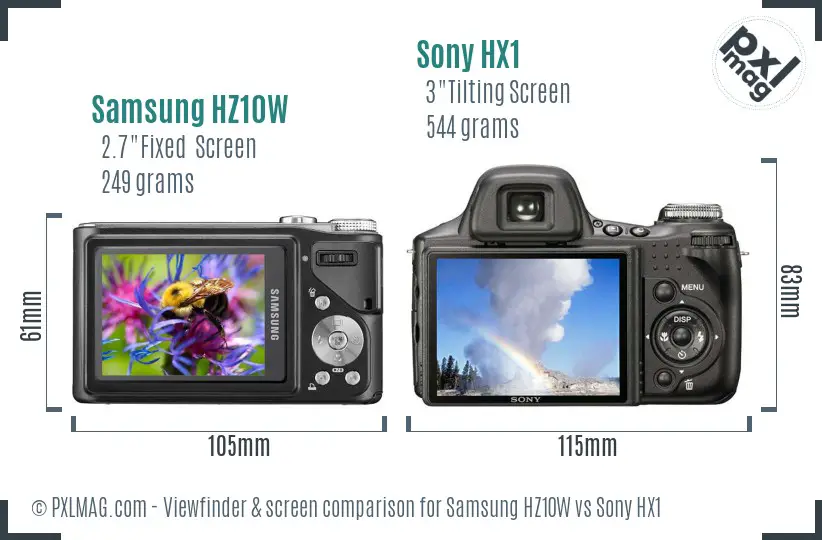 Samsung HZ10W vs Sony HX1 Screen and Viewfinder comparison