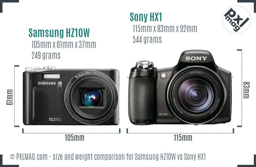 Samsung HZ10W vs Sony HX1 size comparison