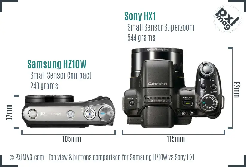 Samsung HZ10W vs Sony HX1 top view buttons comparison