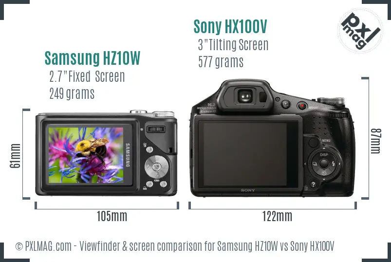 Samsung HZ10W vs Sony HX100V Screen and Viewfinder comparison