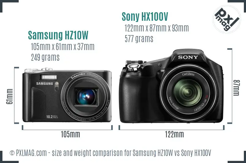 Samsung HZ10W vs Sony HX100V size comparison