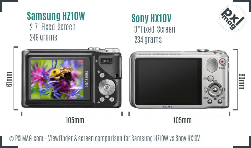 Samsung HZ10W vs Sony HX10V Screen and Viewfinder comparison