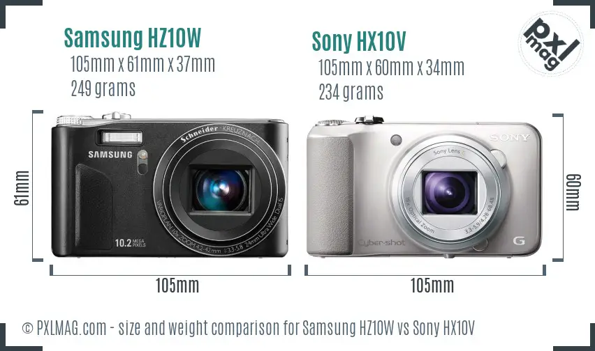 Samsung HZ10W vs Sony HX10V size comparison