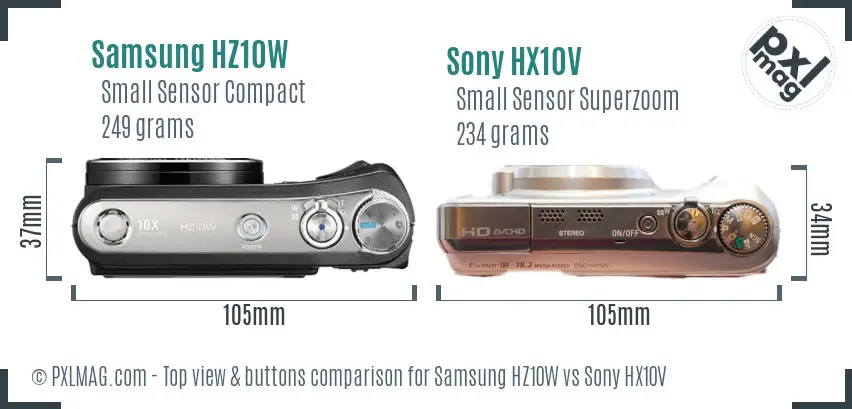 Samsung HZ10W vs Sony HX10V top view buttons comparison