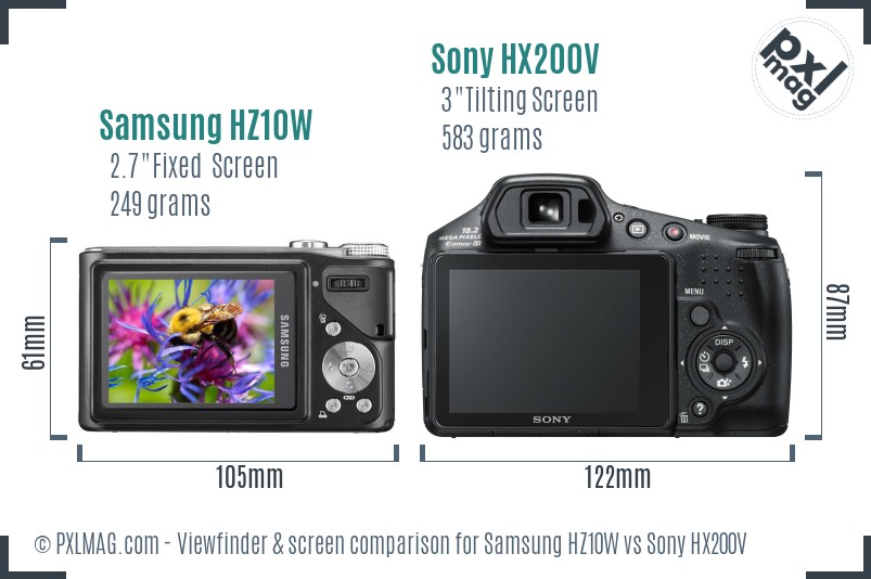 Samsung HZ10W vs Sony HX200V Screen and Viewfinder comparison