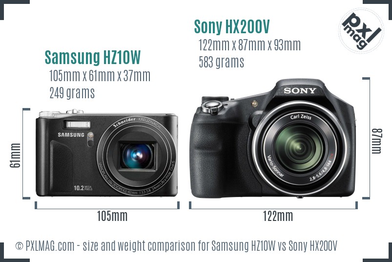 Samsung HZ10W vs Sony HX200V size comparison