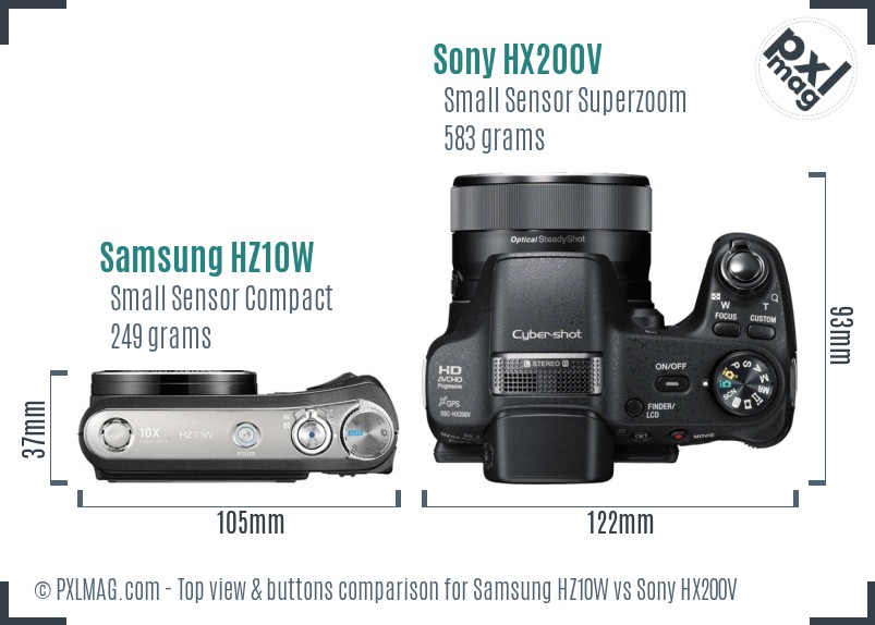 Samsung HZ10W vs Sony HX200V top view buttons comparison