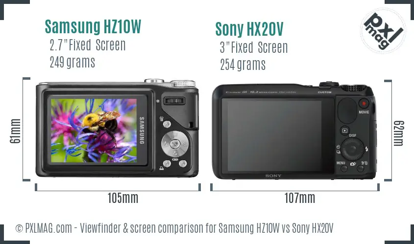 Samsung HZ10W vs Sony HX20V Screen and Viewfinder comparison