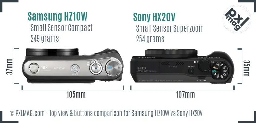Samsung HZ10W vs Sony HX20V top view buttons comparison