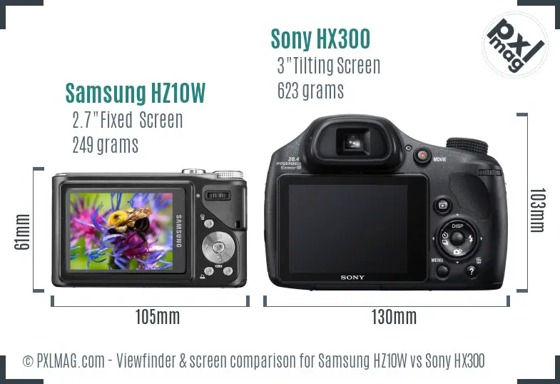 Samsung HZ10W vs Sony HX300 Screen and Viewfinder comparison