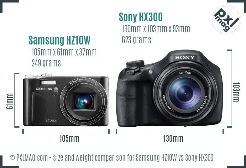 Samsung HZ10W vs Sony HX300 size comparison