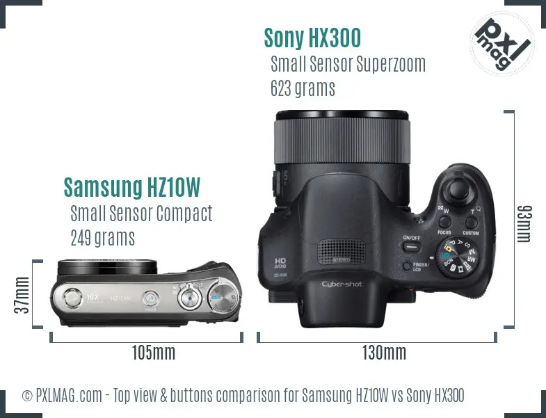 Samsung HZ10W vs Sony HX300 top view buttons comparison
