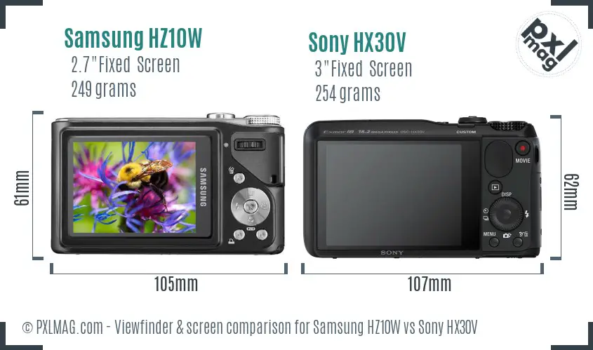 Samsung HZ10W vs Sony HX30V Screen and Viewfinder comparison