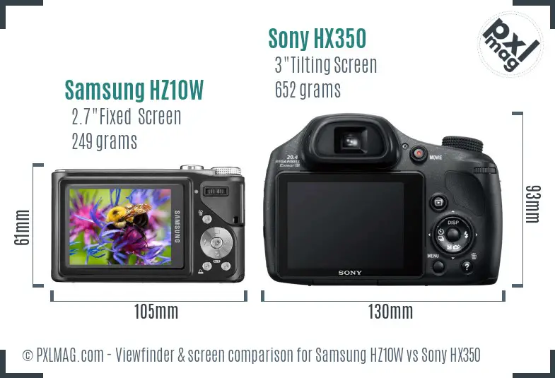 Samsung HZ10W vs Sony HX350 Screen and Viewfinder comparison