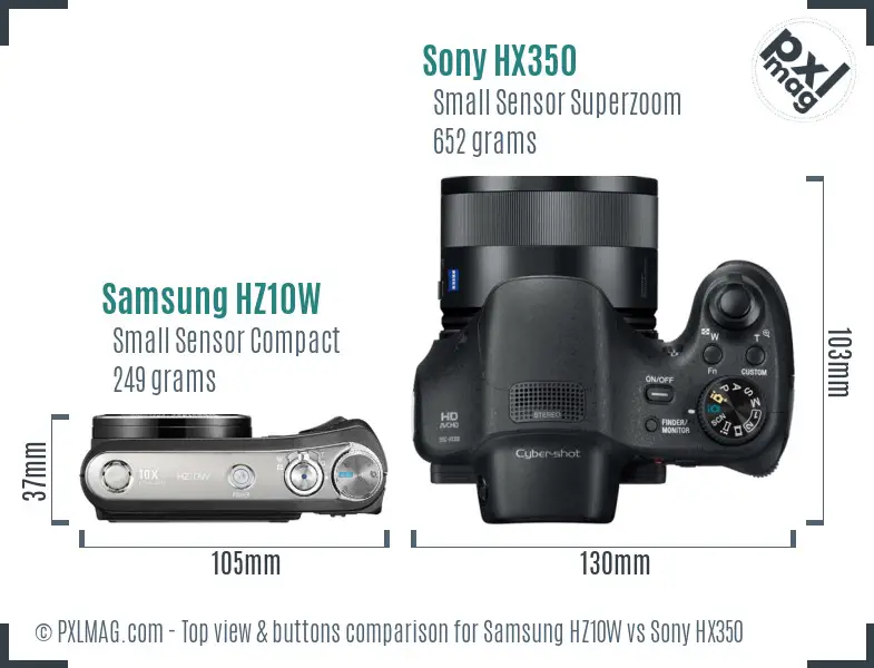 Samsung HZ10W vs Sony HX350 top view buttons comparison