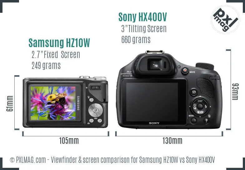 Samsung HZ10W vs Sony HX400V Screen and Viewfinder comparison