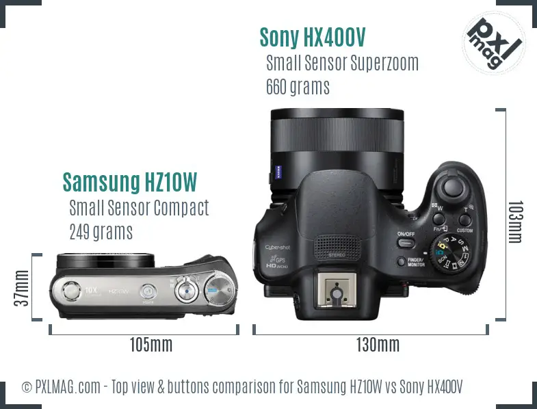 Samsung HZ10W vs Sony HX400V top view buttons comparison