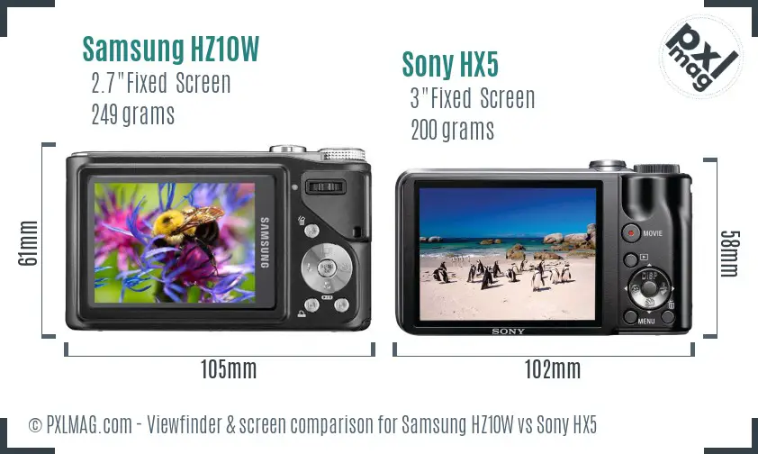Samsung HZ10W vs Sony HX5 Screen and Viewfinder comparison