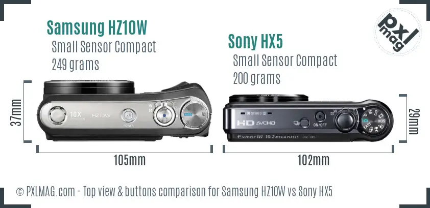 Samsung HZ10W vs Sony HX5 top view buttons comparison