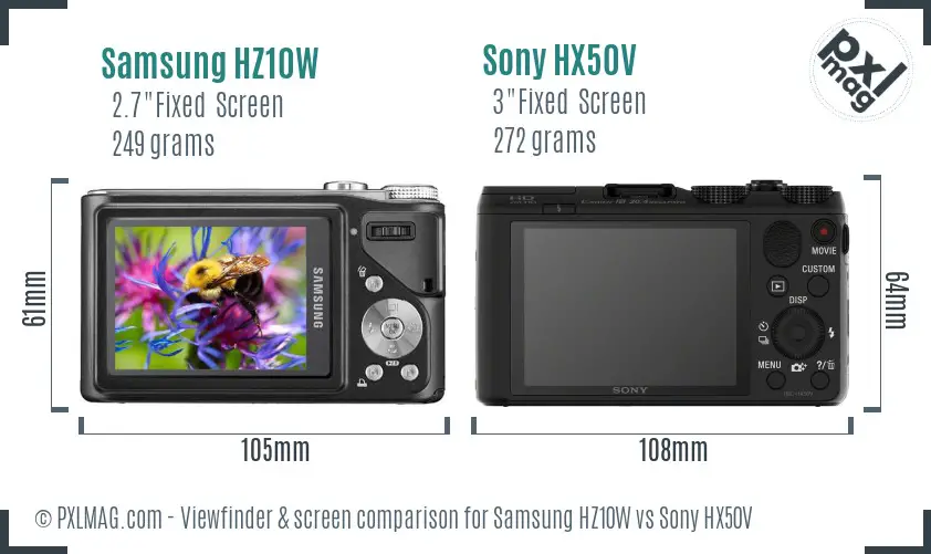 Samsung HZ10W vs Sony HX50V Screen and Viewfinder comparison
