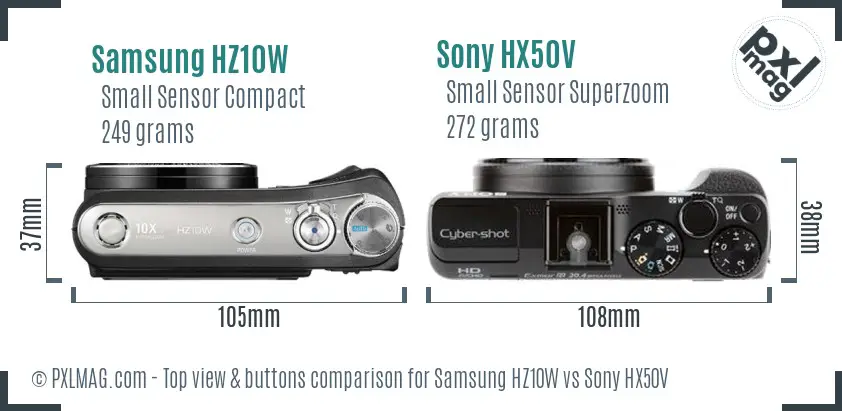 Samsung HZ10W vs Sony HX50V top view buttons comparison