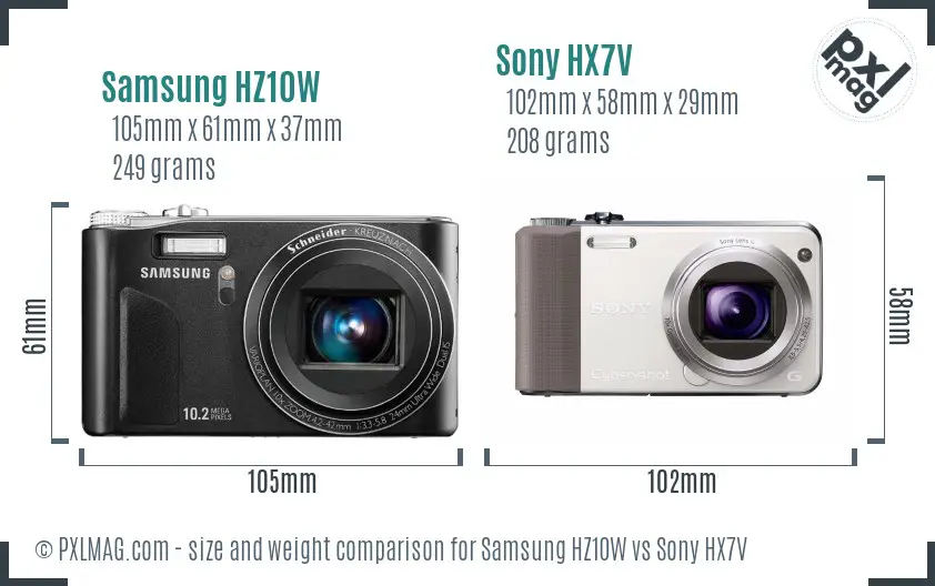 Samsung HZ10W vs Sony HX7V size comparison