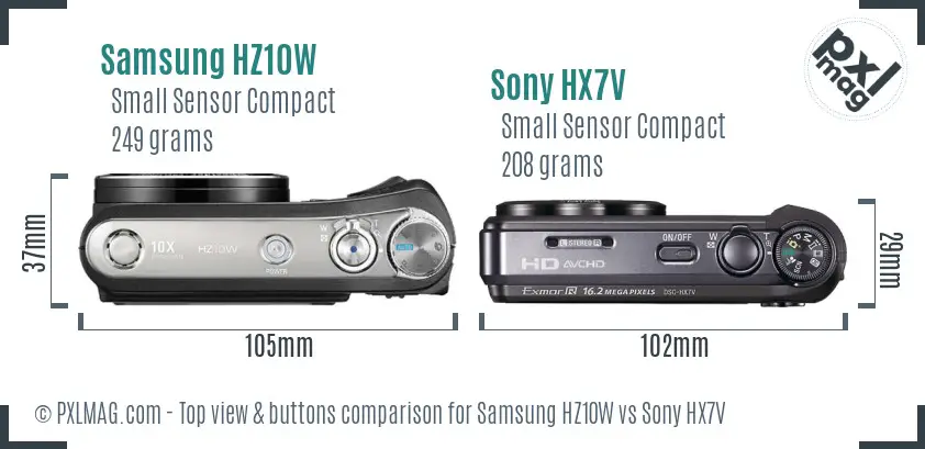 Samsung HZ10W vs Sony HX7V top view buttons comparison