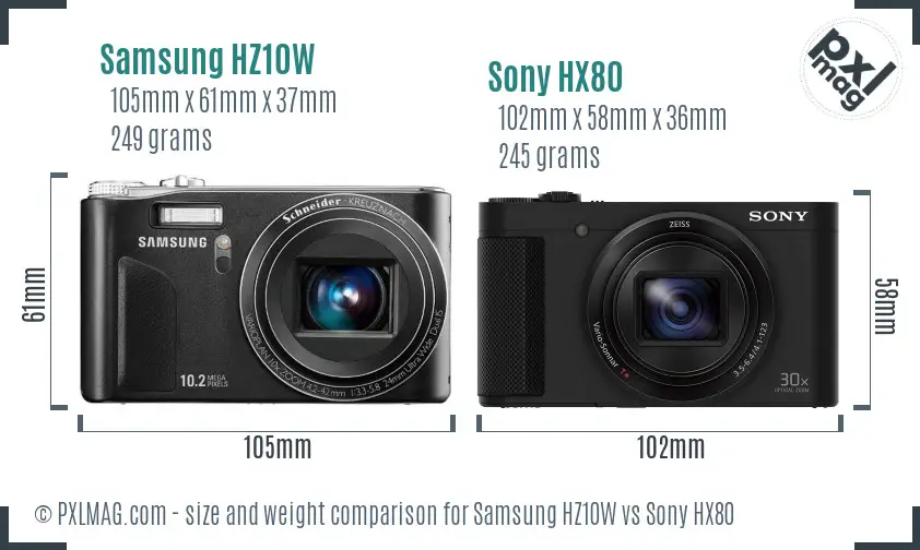 Samsung HZ10W vs Sony HX80 size comparison