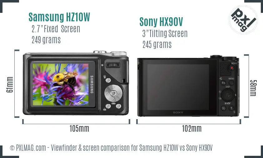Samsung HZ10W vs Sony HX90V Screen and Viewfinder comparison