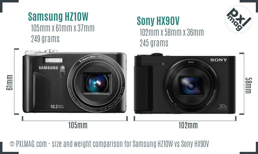 Samsung HZ10W vs Sony HX90V size comparison