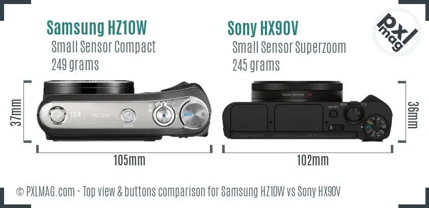 Samsung HZ10W vs Sony HX90V top view buttons comparison