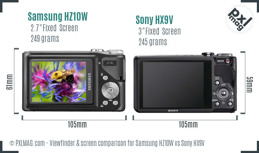 Samsung HZ10W vs Sony HX9V Screen and Viewfinder comparison