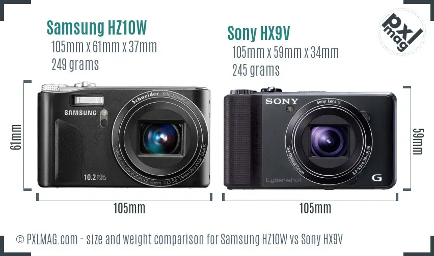 Samsung HZ10W vs Sony HX9V size comparison