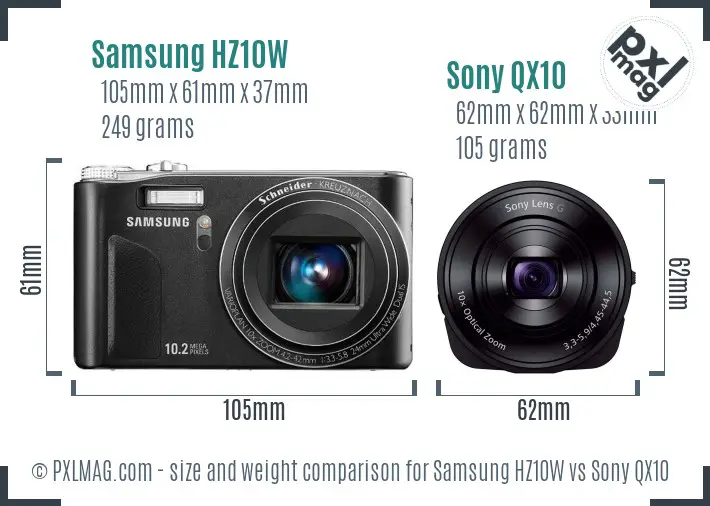 Samsung HZ10W vs Sony QX10 size comparison