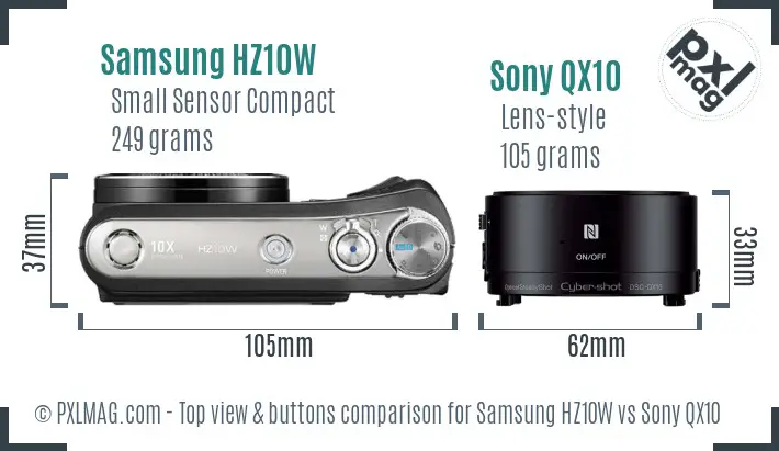 Samsung HZ10W vs Sony QX10 top view buttons comparison