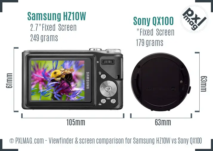 Samsung HZ10W vs Sony QX100 Screen and Viewfinder comparison