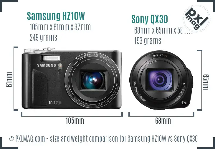 Samsung HZ10W vs Sony QX30 size comparison
