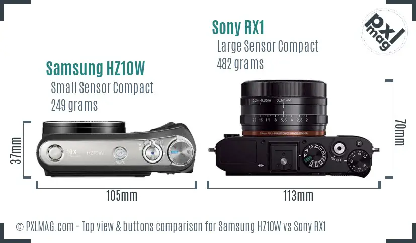 Samsung HZ10W vs Sony RX1 top view buttons comparison